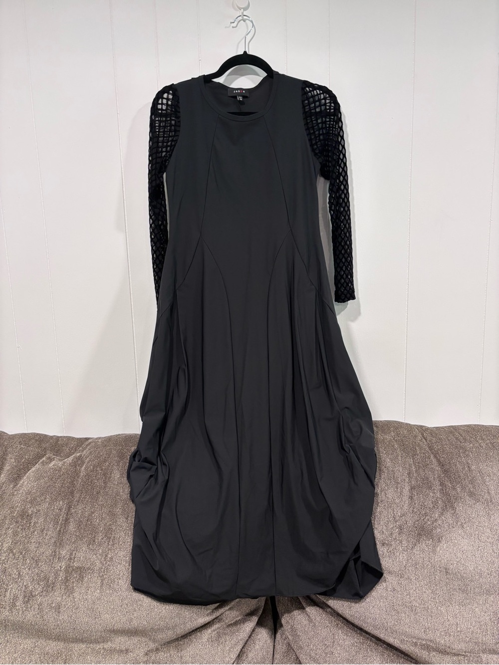 Jason Black Mesh-Sleeve A-Line Dress